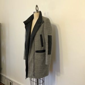 Grey Wool Zip coat with Leather details